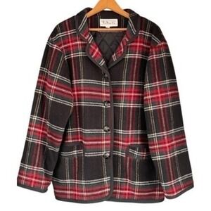 Vintage Talbots Tartan Plaid Wool Blend Quilted Lined Blazer Jacket Made in USA‎
